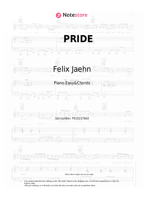 PRIDE - Felix Jaehn, Jhart Sheet Music Easy and Chords - Piano.Easy&Chords