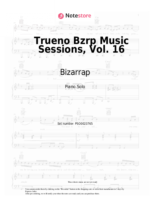 Trueno Bzrp Music Sessions, Vol. 16 - Bizarrap, Trueno Piano Sheet Music - Piano.Solo