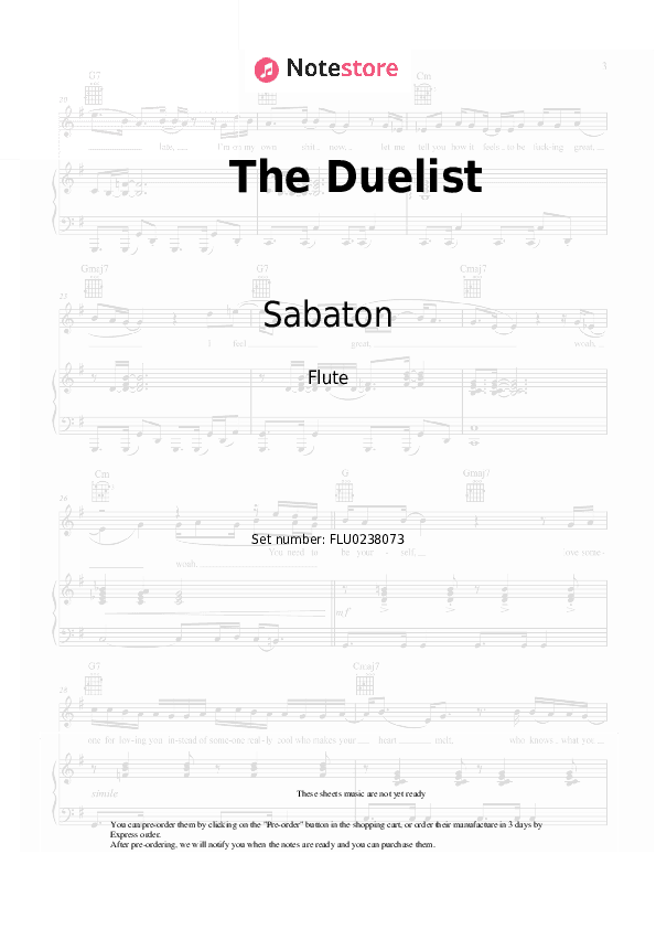 The Duelist - Sabaton Flute Sheet Music - Flute