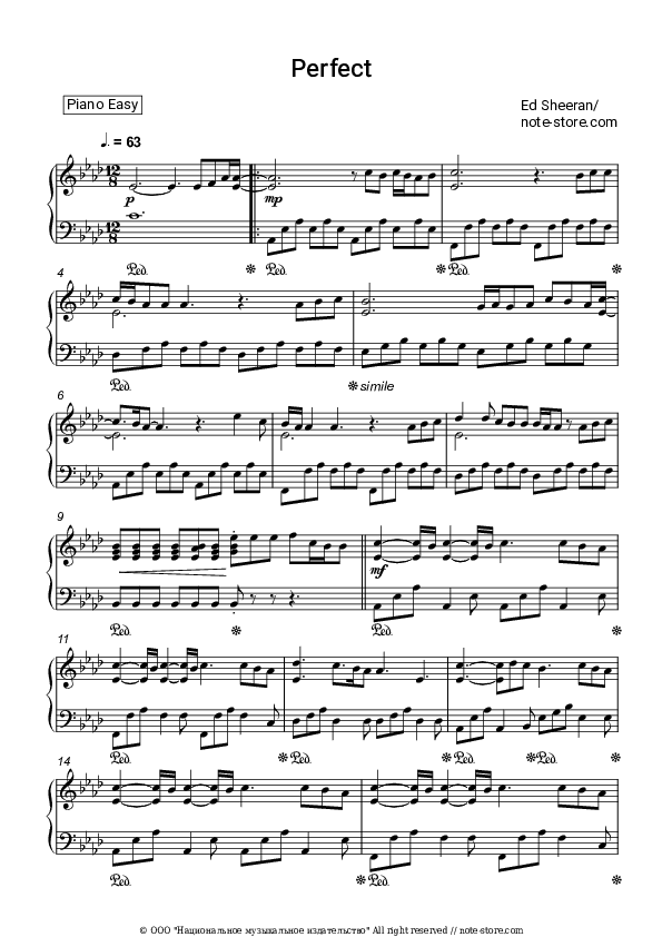 Perfect - Ed Sheeran Piano Sheet Music Easy - Piano.Easy