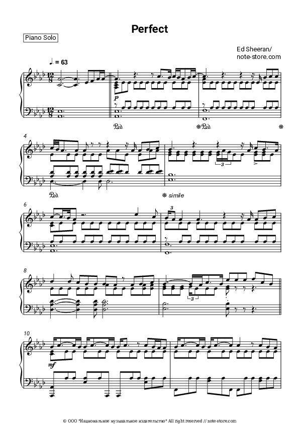 Perfect - Ed Sheeran Piano Sheet Music - Piano.Solo