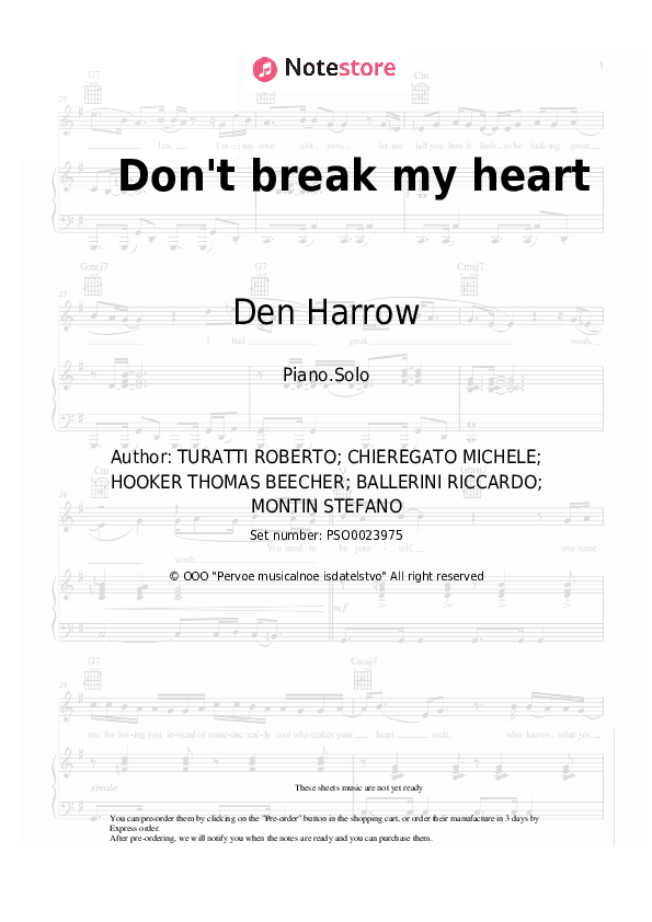 Don't break my heart - Den Harrow Piano Sheet Music - Piano.Solo