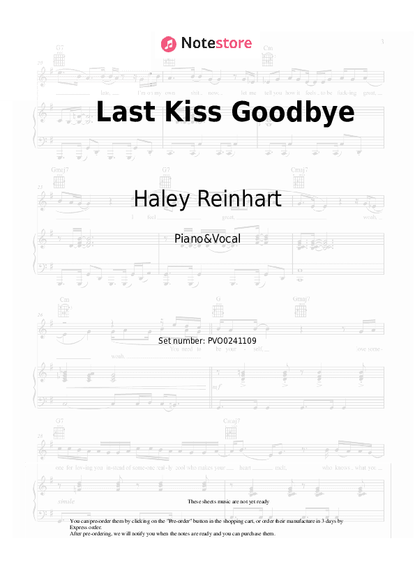 Last Kiss Goodbye - Haley Reinhart Piano Sheet Music with the Voice part - Piano&Vocal