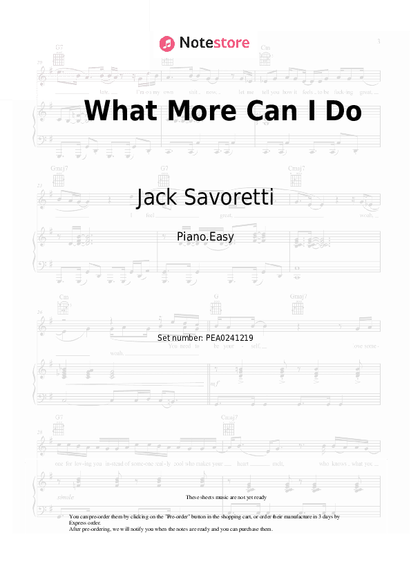 What More Can I Do - Jack Savoretti Piano Sheet Music Easy - Piano.Easy