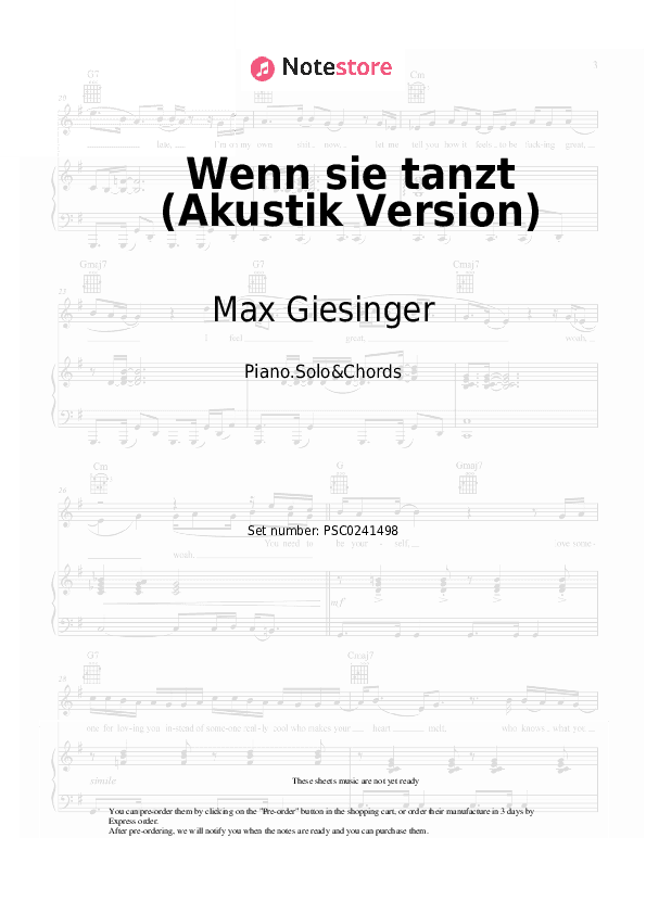 Wenn sie tanzt (Akustik Version) - Max Giesinger Piano Sheet Music and Chords - Piano.Solo&Chords