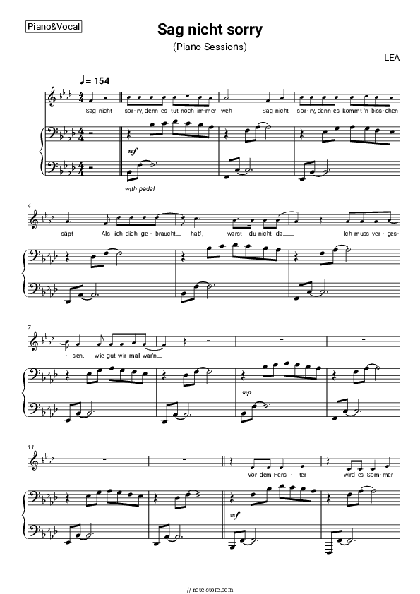 Sag nicht sorry (Piano Sessions) - LEA Piano Sheet Music with the Voice part - Piano&Vocal