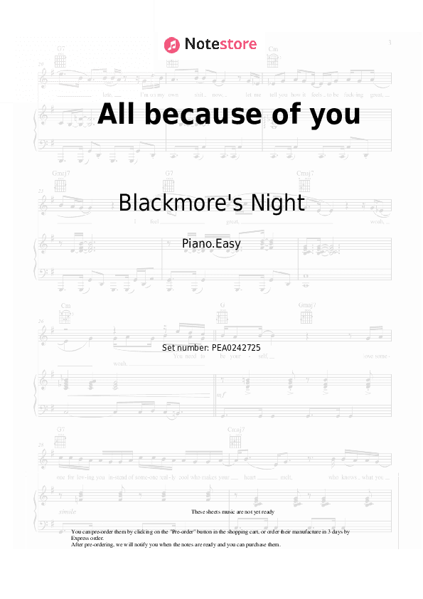 All because of you - Blackmore's Night Piano Sheet Music Easy - Piano.Easy