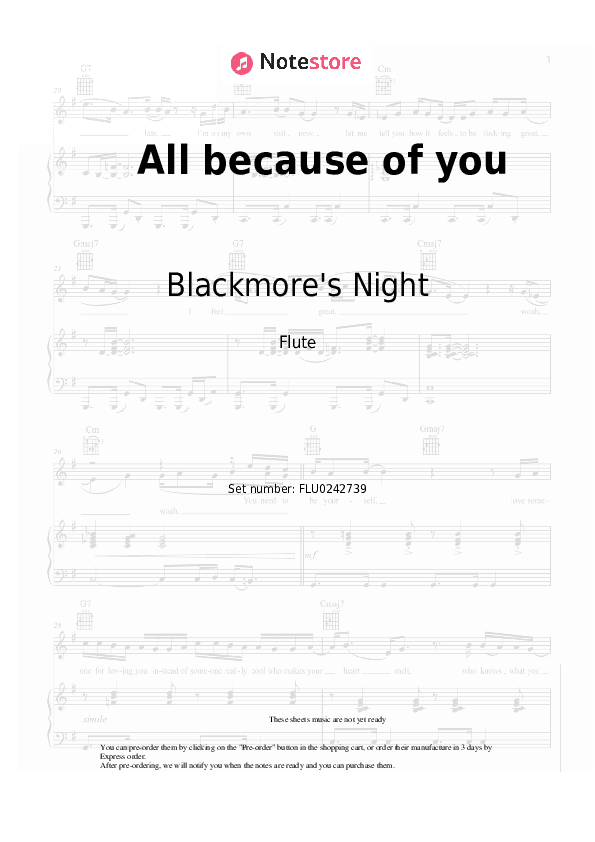 All because of you - Blackmore's Night Flute Sheet Music - Flute