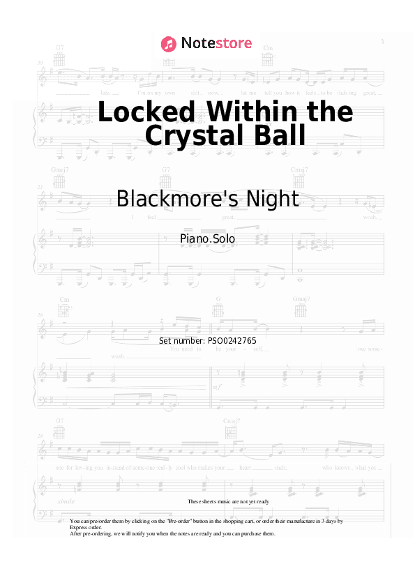 Locked Within the Crystal Ball - Blackmore's Night Piano Sheet Music - Piano.Solo