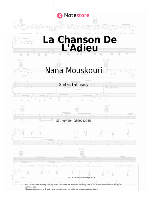 La Chanson De L'Adieu - Nana Mouskouri Tabs Easy - Guitar.Tab.Easy