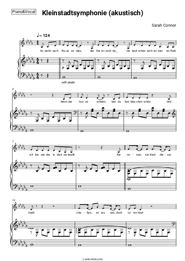 Kleinstadtsymphonie (akustisch) - Sarah Connor Piano Sheet Music with the Voice part - Piano&Vocal