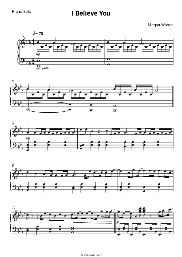 I Believe You - Megan Woods Piano Sheet Music - Piano.Solo