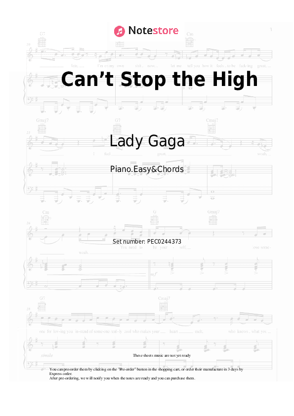 Can’t Stop the High - Lady Gaga Sheet Music Easy and Chords - Piano.Easy&Chords