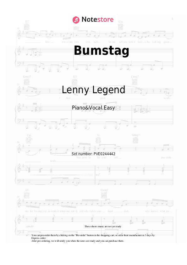 Bumstag - Lenny Legend Piano Sheet Music Easy and Vocal - Piano&Vocal.Easy