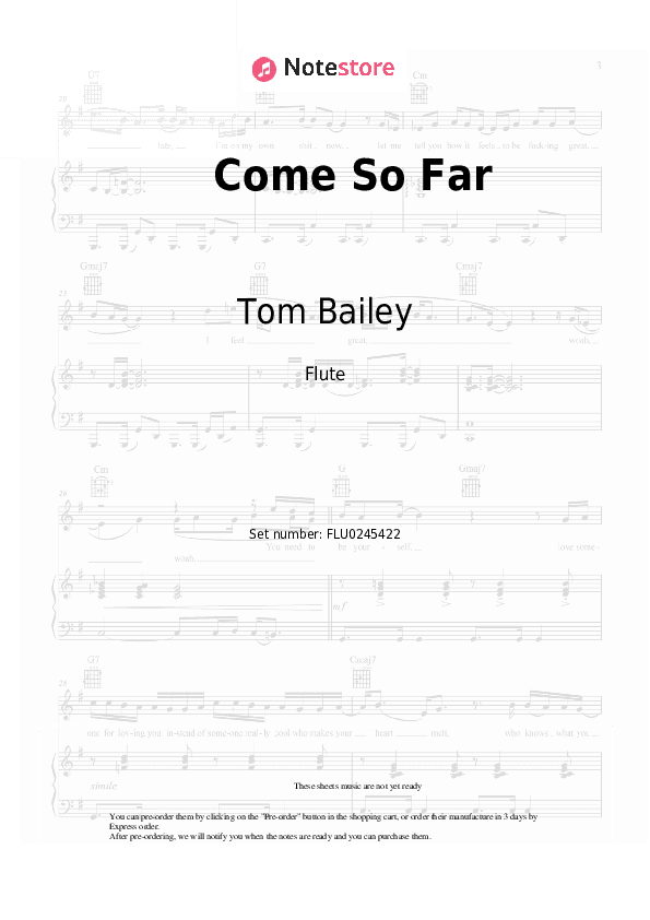 Come So Far - Tom Bailey Flute Sheet Music - Flute