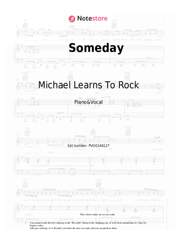 Someday - Michael Learns To Rock Piano Sheet Music with the Voice part - Piano&Vocal