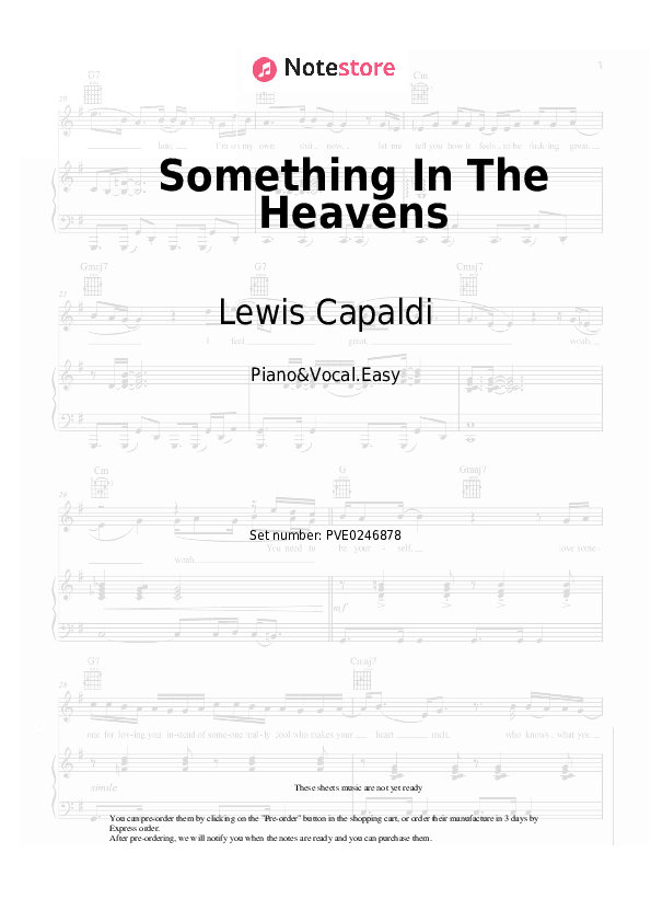 Something In The Heavens - Lewis Capaldi Piano Sheet Music Easy and Vocal - Piano&Vocal.Easy