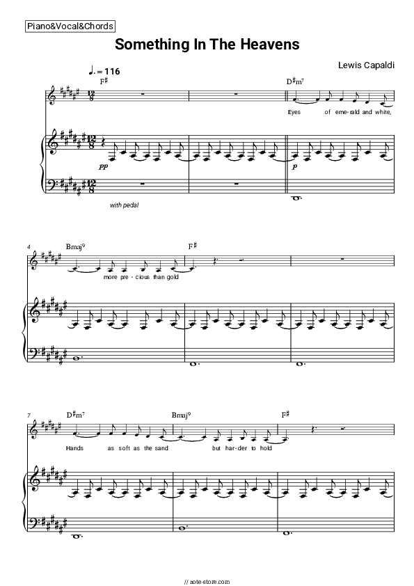 Something In The Heavens - Lewis Capaldi Piano Sheet Music with the Vocal and Chords - Piano&Vocal&Chords