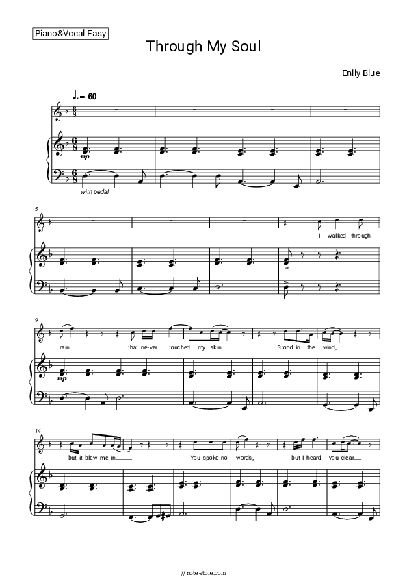 Through My Soul - Enlly Blue Piano Sheet Music Easy and Vocal - Piano&Vocal.Easy