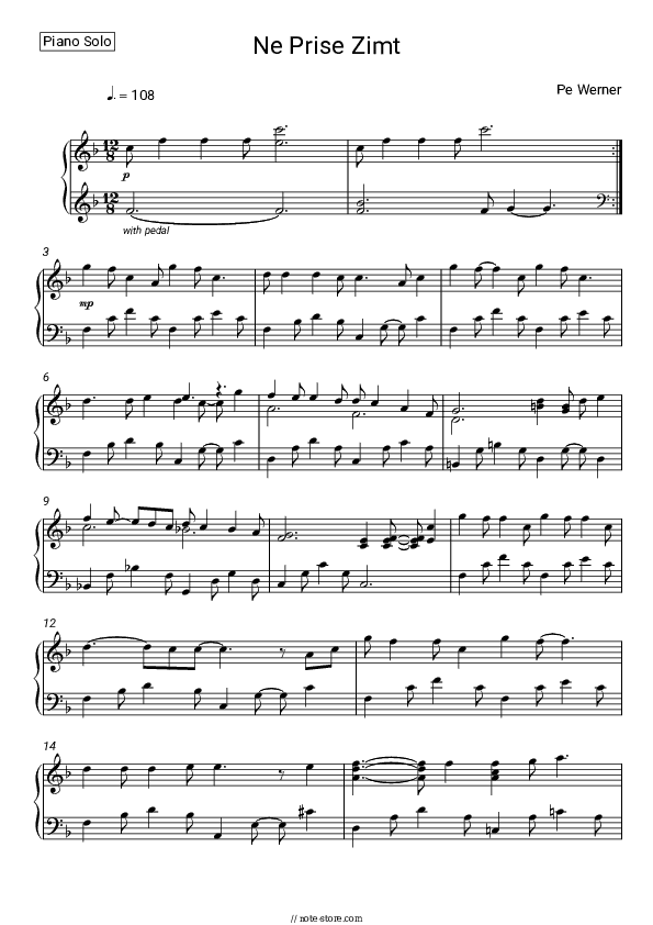 Ne Prise Zimt - Pe Werner Piano Sheet Music - Piano.Solo