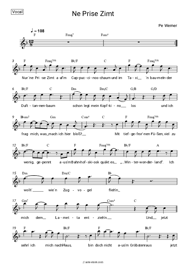 Ne Prise Zimt - Pe Werner Vocal Sheet Music - Vocal