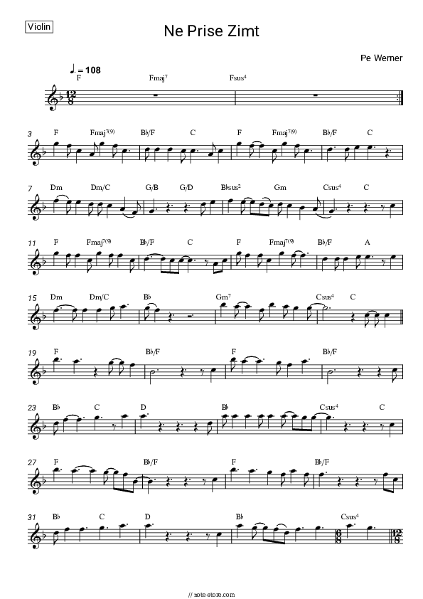 Ne Prise Zimt - Pe Werner Violin Sheet Music - Violin