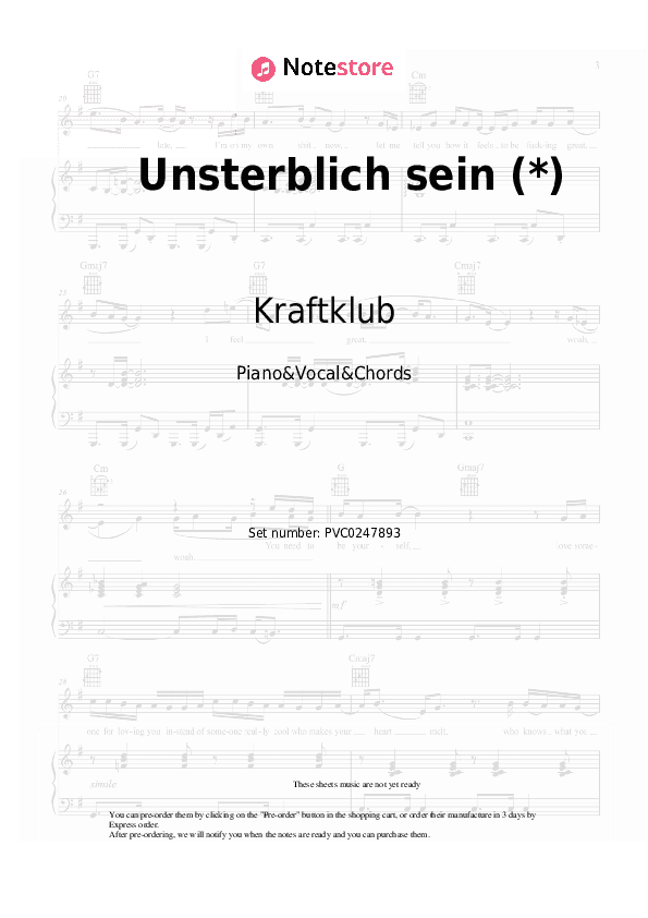 Unsterblich sein (*) - Kraftklub, Domiziana Piano Sheet Music with the Vocal and Chords - Piano&Vocal&Chords