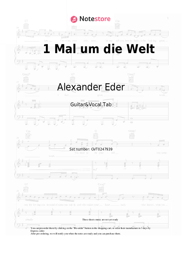 1 Mal um die Welt - Alexander Eder, SDP Chords and Voice - Guitar&Vocal.Tab