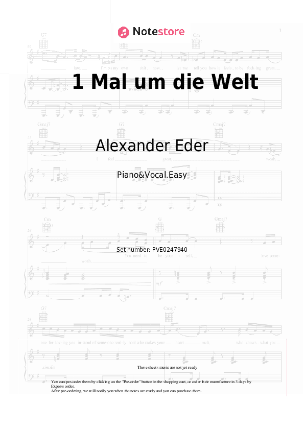 1 Mal um die Welt - Alexander Eder, SDP Piano Sheet Music Easy and Vocal - Piano&Vocal.Easy
