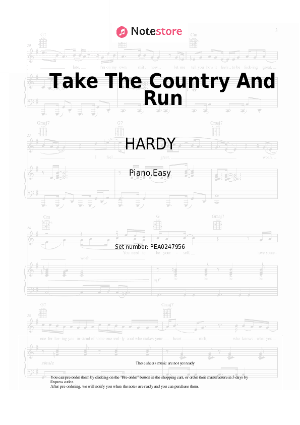 Take The Country And Run - HARDY Piano Sheet Music Easy - Piano.Easy
