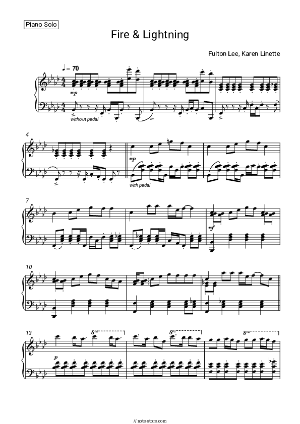 Fire & Lightning - Fulton Lee, Karen Linette Piano Sheet Music - Piano.Solo