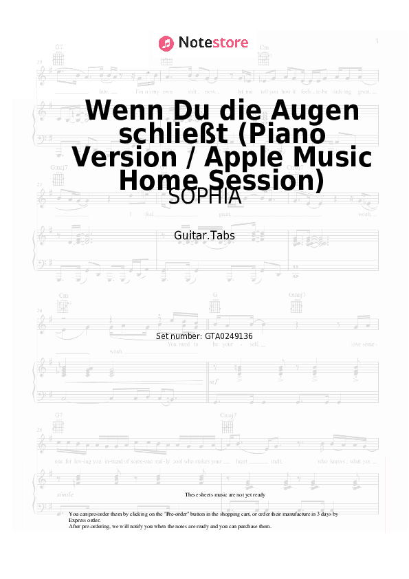 Wenn Du die Augen schließt (Piano Version / Apple Music Home Session) - SOPHIA Tabs - Guitar.Tabs