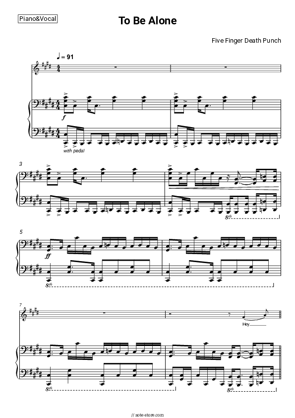 To Be Alone - Five Finger Death Punch Piano Sheet Music with the Voice part - Piano&Vocal