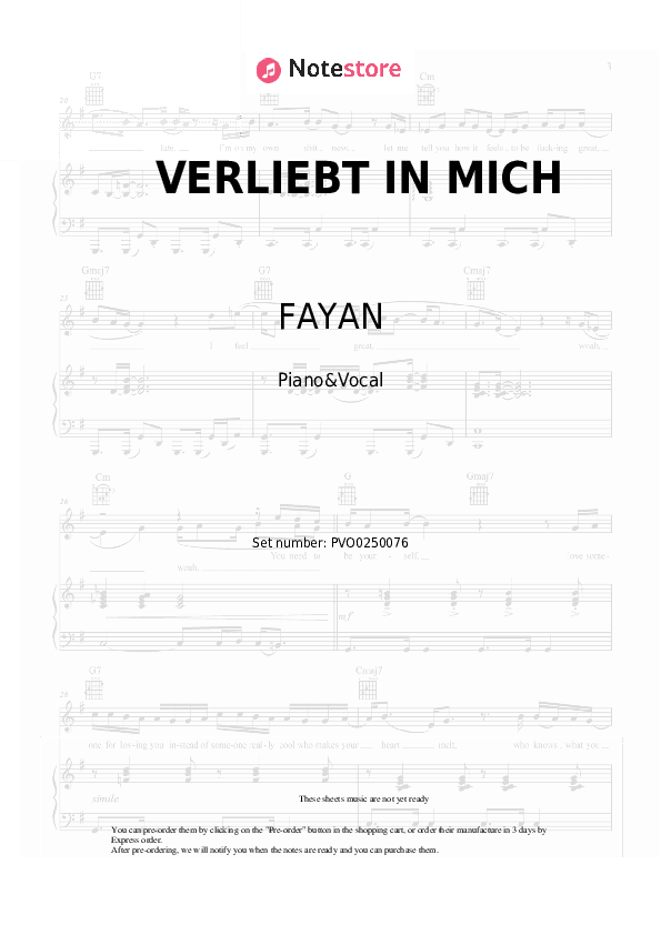 VERLIEBT IN MICH - FAYAN, Dalton Piano Sheet Music with the Voice part - Piano&Vocal