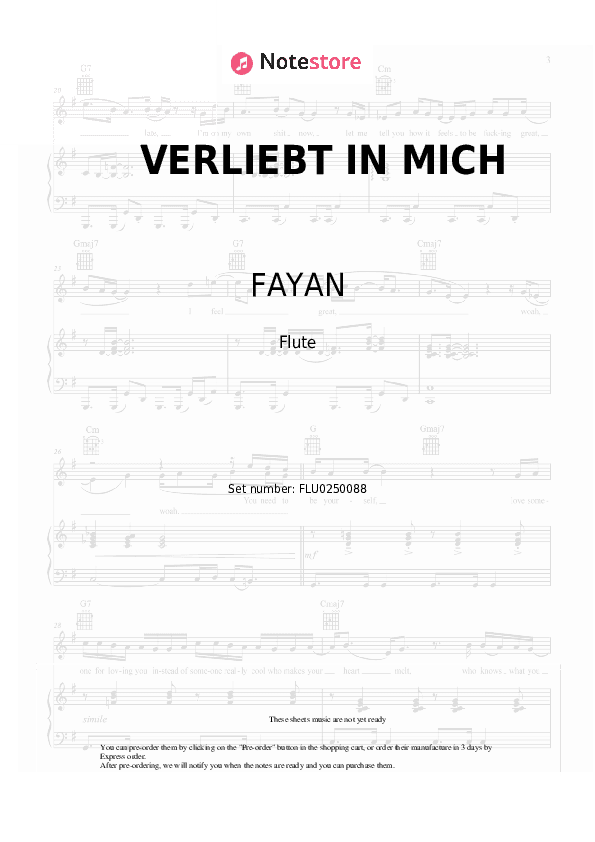 VERLIEBT IN MICH - FAYAN, Dalton Flute Sheet Music - Flute