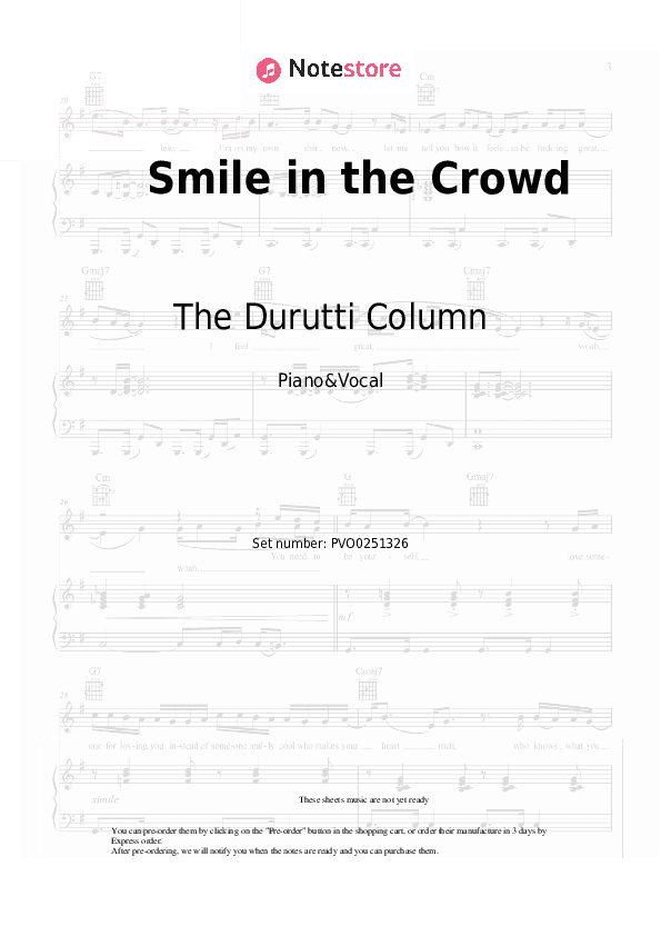 Smile in the Crowd - The Durutti Column Piano Sheet Music with the Voice part - Piano&Vocal