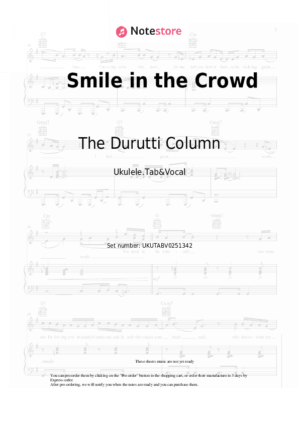 Smile in the Crowd - The Durutti Column Sheet Music - Ukulele.Tab&Vocal