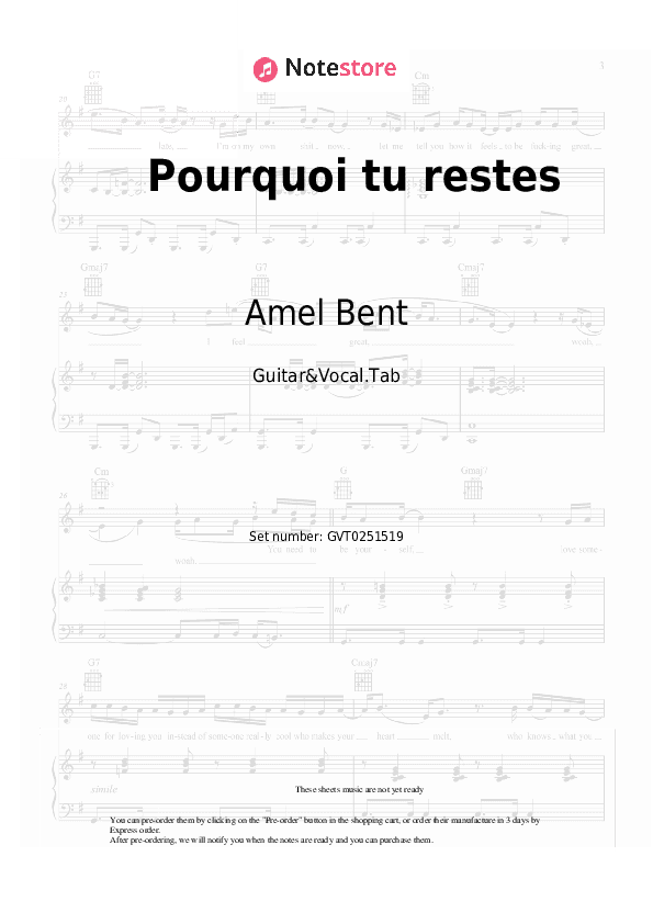 Pourquoi tu restes - Amel Bent Chords and Voice - Guitar&Vocal.Tab