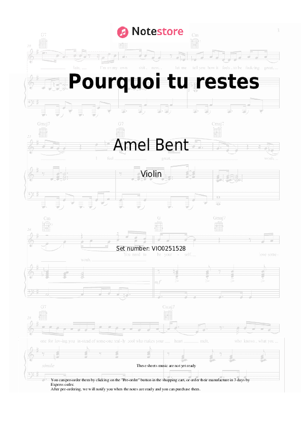 Pourquoi tu restes - Amel Bent Violin Sheet Music - Violin