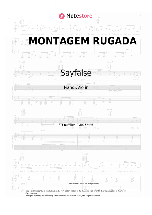 MONTAGEM RUGADA - Sayfalse, Cape, JXNDRO Piano Sheet Music and Violin - Piano&Violin