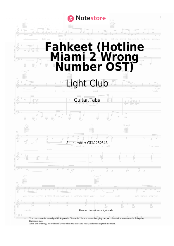 Fahkeet (Hotline Miami 2 Wrong Number OST) - Light Club Tabs - Guitar.Tabs