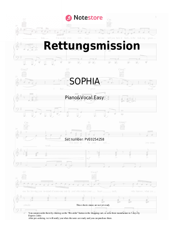 Rettungsmission - SOPHIA Piano Sheet Music Easy and Vocal - Piano&Vocal.Easy