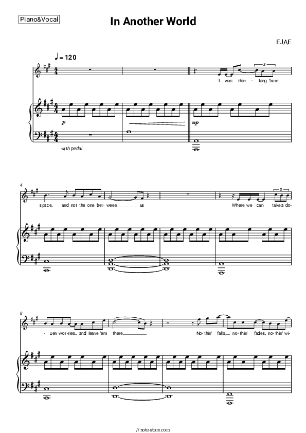 In Another World - EJAE Piano Sheet Music with the Voice part - Piano&Vocal