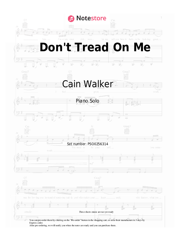 Don't Tread On Me - Cain Walker Piano Sheet Music - Piano.Solo