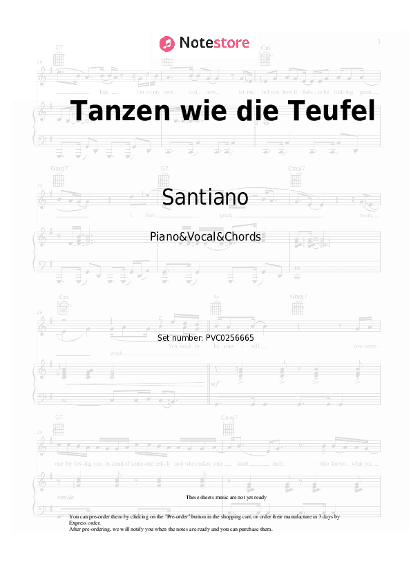 Tanzen wie die Teufel - Santiano Piano Sheet Music with the Vocal and Chords - Piano&Vocal&Chords