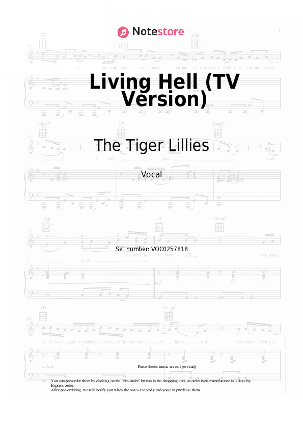 Living Hell (TV Version) - The Tiger Lillies, Martyn Jacques Vocal Sheet Music - Vocal