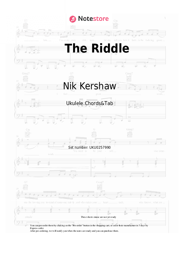 The Riddle - Nik Kershaw Ukulele Sheet Music - Ukulele.Chords&Tab