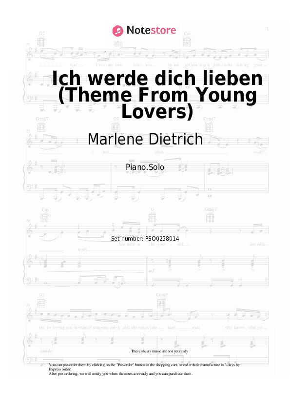 Ich werde dich lieben (Theme From Young Lovers) - Marlene Dietrich Piano Sheet Music - Piano.Solo