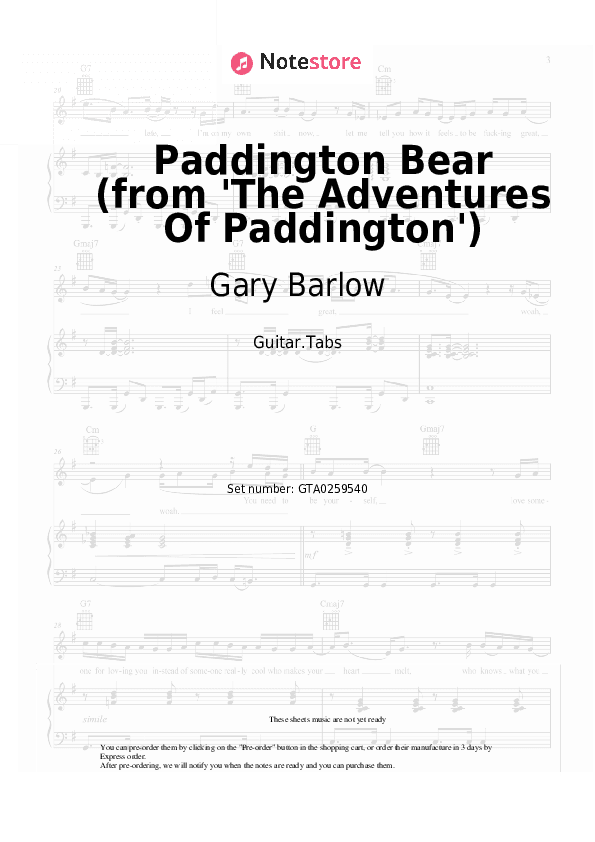Paddington Bear (from 'The Adventures Of Paddington') - Gary Barlow Tabs - Guitar.Tabs