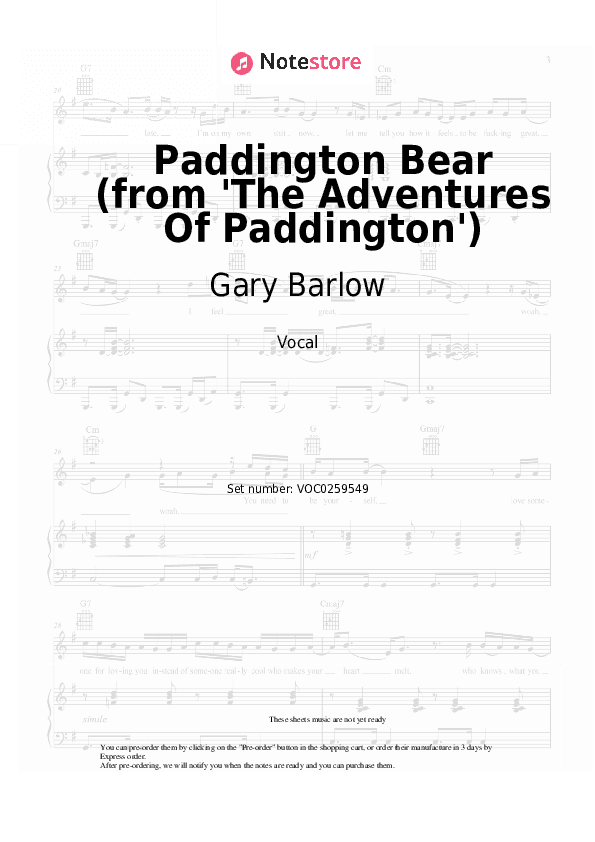 Paddington Bear (from 'The Adventures Of Paddington') - Gary Barlow Vocal Sheet Music - Vocal